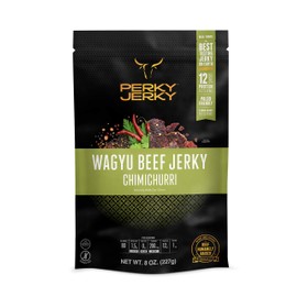 Perky Jerky Chimichurri Wagyu Beef Jerky, 8oz - Antibiotic Free - 12g Protein - Keto Paleo - 100% U.S. Sourced - Handcrafted, Tender Texture, Bold Flavor