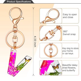 Initial Letter Butterfly Flower Pink Keychain Birthday gifts for Women Girl Backpack Wallet Car Key Cute Bling Keychain