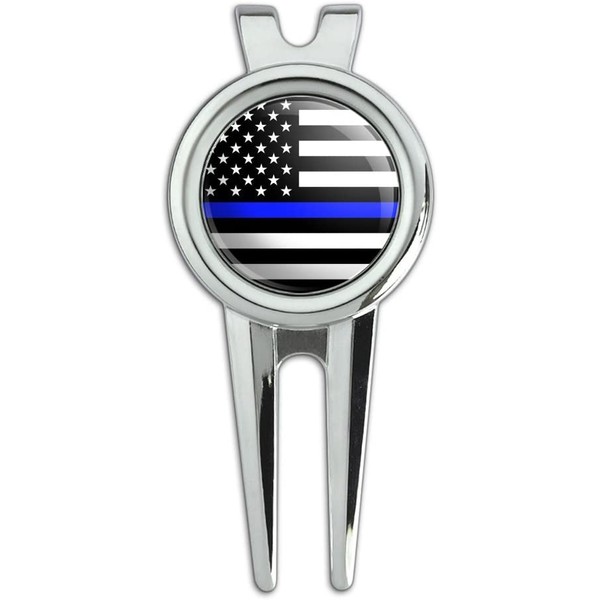 GRAPHICS & MORE Thin Blue Line American Flag Golf Divot Repair Tool and Ball Marker