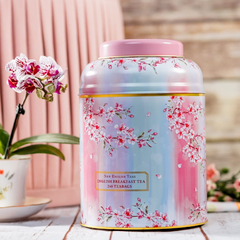 New English Teas Watercolour Cherry Blossom Tea Caddy with 240