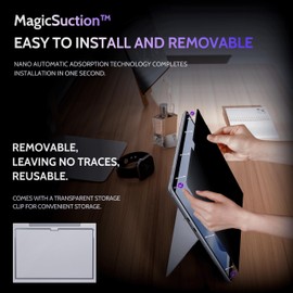 Peslv - visualización de privacidad para Surface Pro 11/10/9/8/X de 13 pulgadas, MagicSuction™, protector negro antiespía extraíble, filtro de luz azul deslumbrante, para monitor de computadora