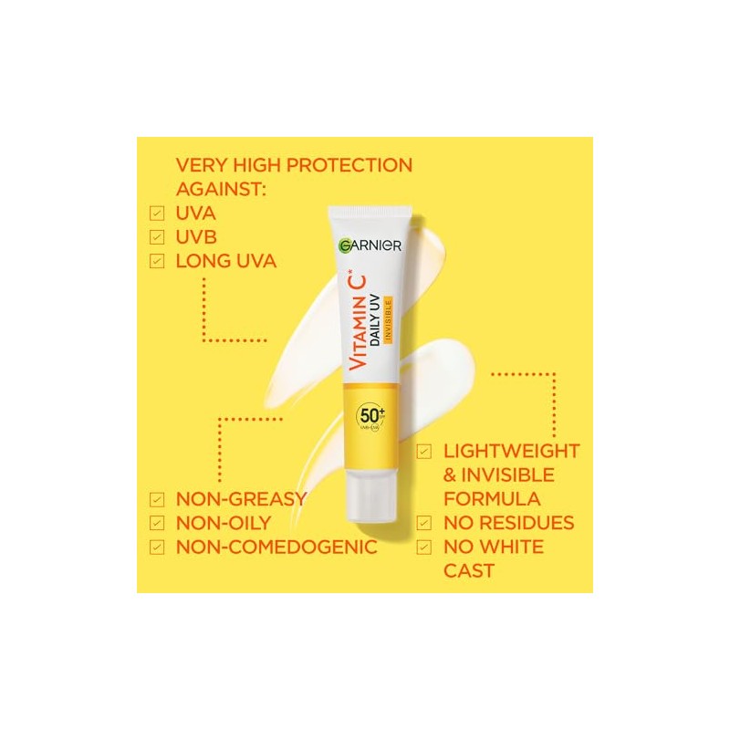 Garnier Vitamin C* Daily UV, Invisible Brightening Fluid, SPF50+, 40ml