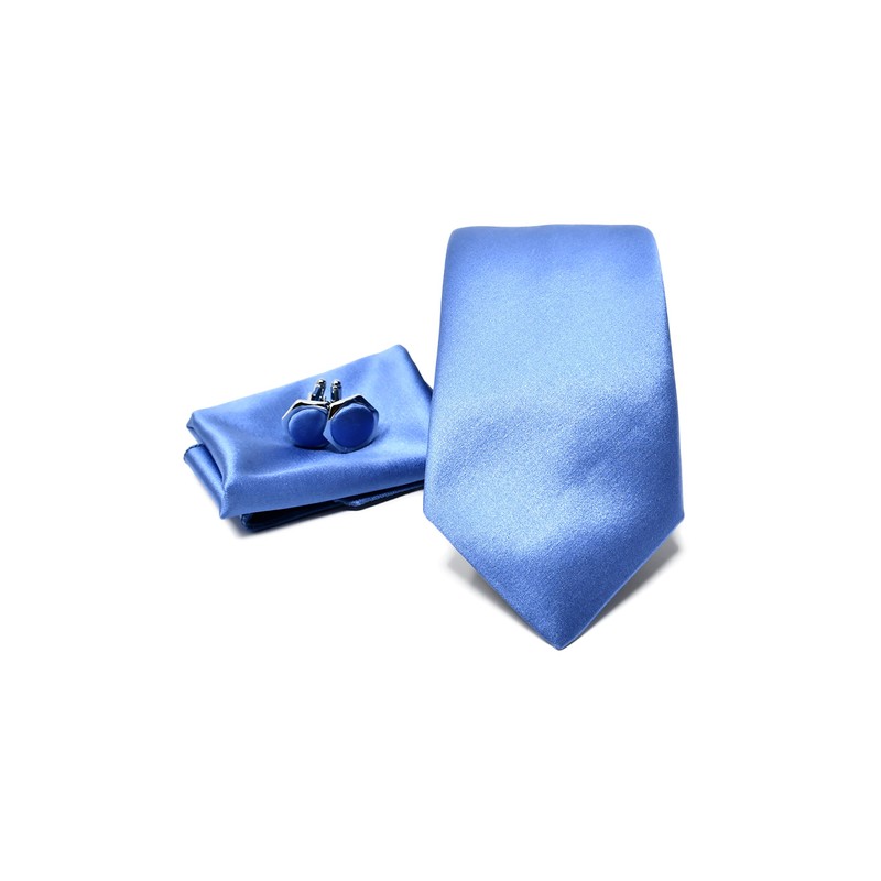 Tie Set with Light Blue Tie, Pocket Square and Cufflinks