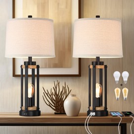 Altgedecor Farmhouse Table Lamps for Living Room Set of 2, 26” Rustic Beside Lamps with USB Charging Ports and Night Light, Bedroom Nightstand Lamp Vintage Reading Lamps for End Table,Bulbs Included