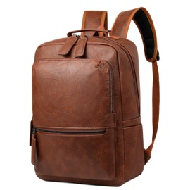 CYLYWJD Unisex PU leather laptop bag work business bag hiking backpack leisure day bag university schoolbag (Large,Brown 2)