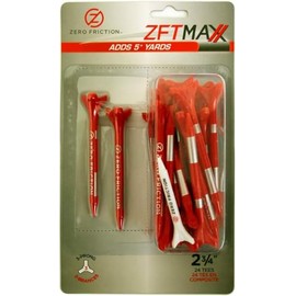 Zero Friction Unisex MAXX 3-Prong 2-3/4 Golf Tees, Red/Silver (24 Tees/Pack) Red