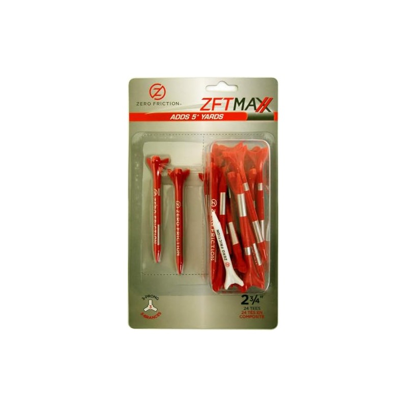 Zero Friction Unisex MAXX 3-Prong 2-3/4 Golf Tees, Red/Silver (24