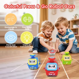 Mebuceiop Robot Car Toys for Toddlers 3 Year Old, Press to Go Car Toy, Baby Push Go Racing Cars, Baby Toys 36 Months, Infant Play Vehicle Set, Birthday Gifts Boys Girls for Infant Kids