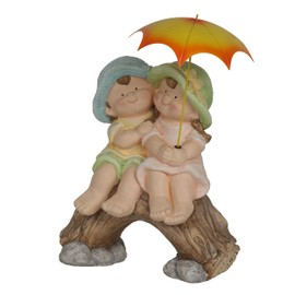 Alpine Corporation QWR1370 Indoor/Outdoor Boy and Girl with Umbrella Garden Statue, Playful Friendship Statue, 20" H, Yellow