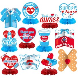 12 Pcs Nurse Party Honeycomb Centerpieces Nurse Graduation Party Decorations Nursing Day Appreciation Week Decorations Nursing Honeycomb Table Toppers for Medical Rn 2026 Grad Supplies