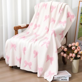 Mindsoft 3D Pink Bow Blanket 50 x 60 Inch Coquette Blanket Soft Preppy Throw Flannel Cozy Lightweight Aesthetic Cute Decoration Bedroom Decor Couch Sofa Chair, Ideal Gift for Sofa Couch Travel Bed