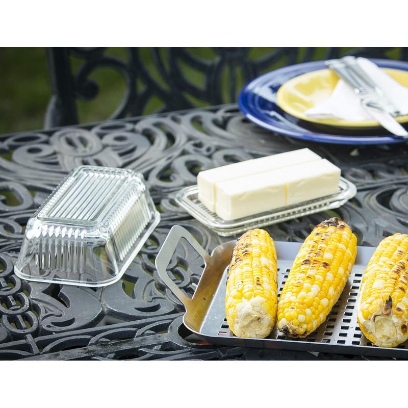Tablecraft Ribbed Glass Butter Dish