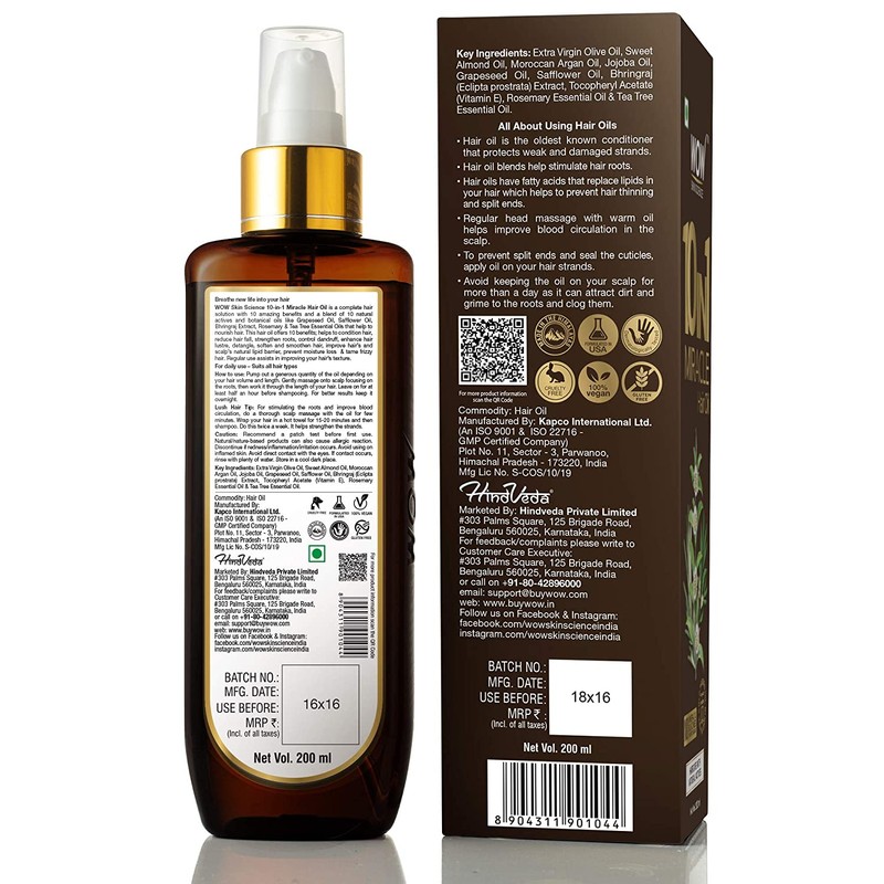 WOW Hair Oil, Reduce Hair Loss, Split Ends, Dandruff, Smooth,