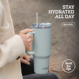 O'JAY Insulated 40oz Tumbler with Handle and Straw Lid - 100% Leak-Proof - Cupholder Friendly Travel Mug - Stainless Steel Insulated Tumbler with lid and straw - Gifts for Women Men Him Her.