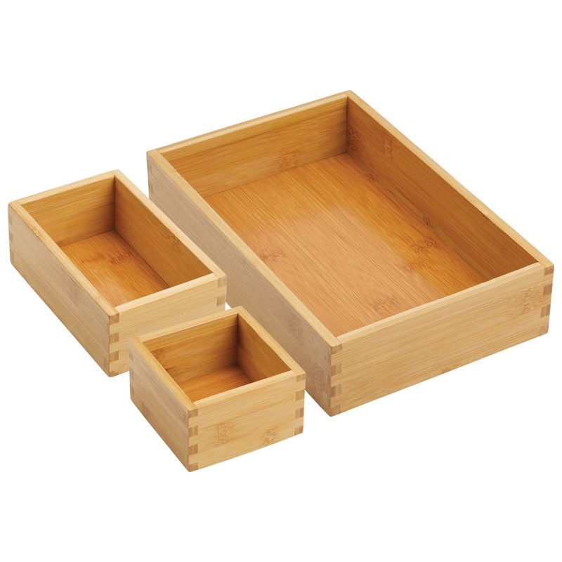 mDesign Kitchen Storage Box - Bamboo Drawer Box in Various
