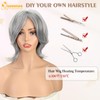 QUEENTAS 12" Gray Wigs for Women Grey Silver Medium Length