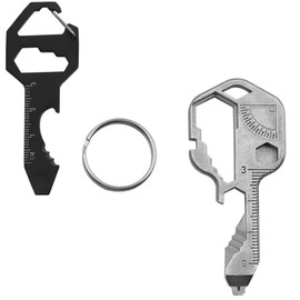 2 PCS Shaped Pocket Tool, 1 PCS 8-in-1 and 1 PCS 24-in-1 Multi-Tool Ultra Thin, Stainless Steel Key Shaped Pocket Tool for Your Keychain, Bottle Opener, Drill Drive, Screwdriver, Wrench, Ruler Etc