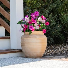 Celestial Lights Artificial Petunia Urn Filler Flowers with Green Vines, 6.75in Height, 8in Base (Light Pink/Hot Pink)