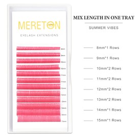 MERETON 12 Rows Colored Lash Extensions Pink 0.07mm D Curl 8-15mm Mixed Length Color Lashes Extension Individual Single Classic Eyelash Extensions