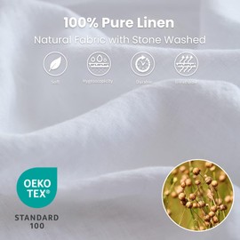 Simple&Opulence 100% Linen Sheet Set 4 Pieces Natural France Flax Bed Sheet (1 Flat Sheet, 1 Fitted Sheet, 2 Pillowcases) Breathable Luxury Hotel Bedding - Embroidery White, King Size