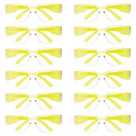 BISON LIFE Clear Lens Yellow Safety Glasses - 12 Pairs Protective Eyewear, Polycarbonate Impact Resistant Lens