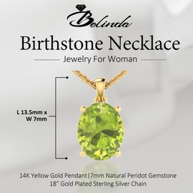 Belinda Jewelz Necklace for Women 14k Yellow Gold Green Peridot Gemstone Necklace Oval Cut Elegant Birthstone Hanging Pendant Necklace Jewelry Gift for Wedding Party, 18 Inch