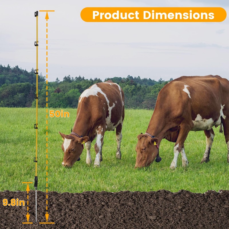 Toriexon Fiberglass Fence Posts 50" - 10 PCS, Electric Fence