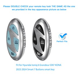 QBUC for Hyundai Ioniq 6 Key Fob Cover,Soft TPU 360 Degree Car Key Case Protector with Leather Keychain Compatible with Hyundai Ioniq 6 Grandeur GN7 KONA 2023 2024 Smart 7 Buttons smart key(Blue)