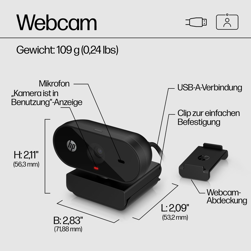 HP 320 All-in-One Webcam USB A 1080p Full HD Resolution
