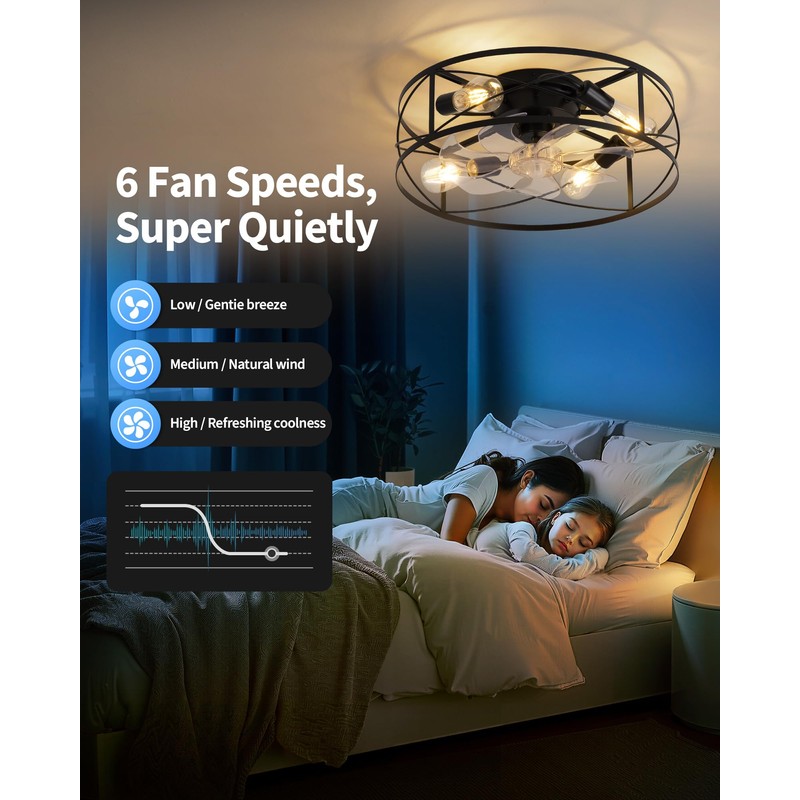 KDG 19.7″ Retro Low Profile LED Ceiling Fans with Light,