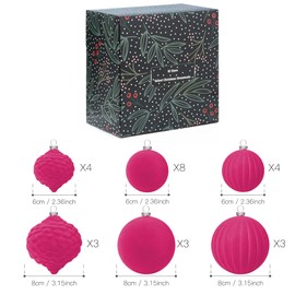 Pack of 25 Plastic Velvet Christmas Baubles, Pink, Macaroon, Velvet, 6 cm, 8 cm, for Christmas Tree, Baubles, Christmas Decoration (Pink)