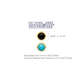 Silvershake 4MM Petite 2-Pair Set Natural Round Shape Black Onyx and Arizona American Turquoise 14K Yellow Gold Plated 925 Sterling Silver Stud Gemstone Earrings for Second and Third Hole