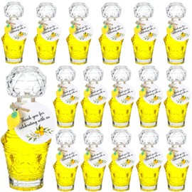 Chuangdi 57 Pcs Limoncello Glass Bottle Favors Include 1.7 oz Fill Your Own Empty Limoncello Bottles with Lids Mini Lemon Pendants Tags for Homemade Brewing Wedding Bridal Party Gifts(Retro)