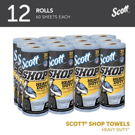 Scott Shop Original Heavy Duty Towels (32992), Blue, Cloth-like Paper Towel for Solvents, 10.4"x11" Wipe (12 Rolls of 60 Sheets, 720 Sheet Total)