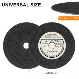 sourcing map 50pcs Cut Off Wheels 3" x 1/16" x 3/8" Ultra Thin Cutting Wheel rotary tool Cut-Off Discs General Metal Cutting Disc for Stainless Steel Cast Iron Copper, Black