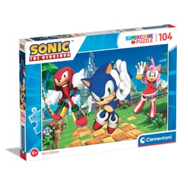 Clementoni 27256 Supercolor Sonic Puzzle, 104 Pieces, from 6 Years, Colourful Children's Puzzle with Special Luminosity and Colour Intensity, Skill Game for Children