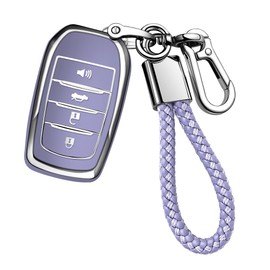 JOYEAR for Toyota Key Fob Cover with Key chain Compatible with 2025-2026 Camry 4Runner,2019-2026 Land Cruiser,Mirai,2021-2026 Venza Hilux Grand Highlander Tundra BZ4X,Corolla,Prius,(Silver-Purple)