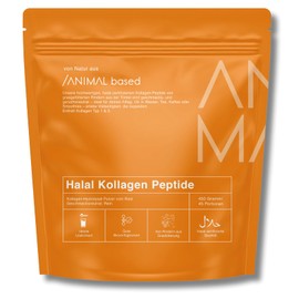 Halal Collagen Powder [450g] - Pure Collagen Hydrolysate Type I & III - Grass Fed Cattle from Turkey - Halal Certified - 2000 Dalton - Tasteless - Bottled in Germany