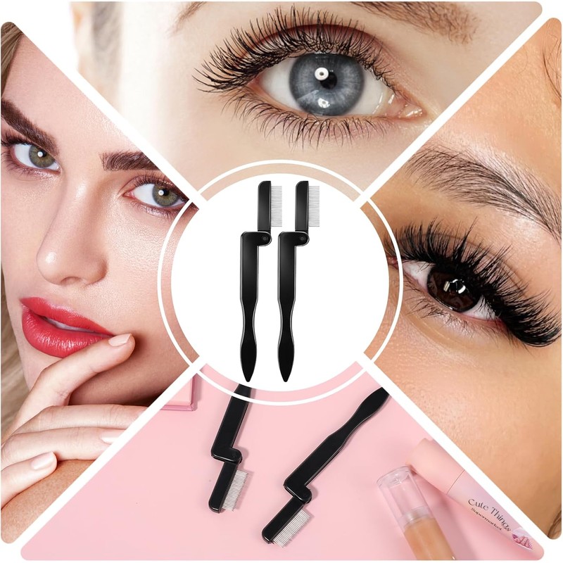 2Pcs Folding Eyelash Comb Stainless Eyelash Separator Teeth Eye Lash