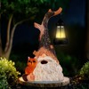 Quterhero Solar Fox Gnomes Garden Statue with Lantern, Outdoor Resin