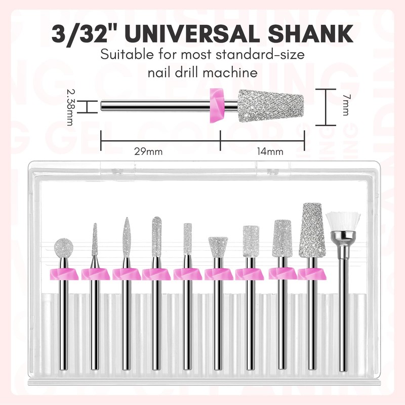 Makartt Nail Drill Bits:10Pcs Dimond Sanding Bit Sets for Nail