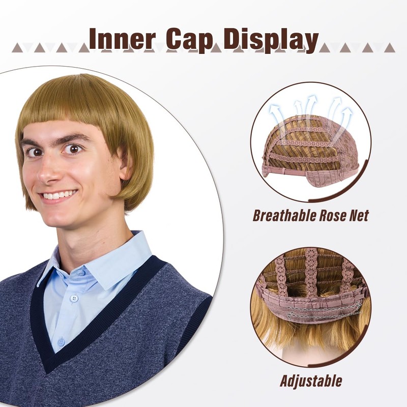ColorGround Short Straight 60 70s Bowl Cut Funny Wig for