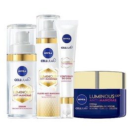 NIVEA - Kit Anti-manchas Rutina Facial Completa Luminous 630 (4 piezas), Enriquecida con Ácido Hialurónico Serum facial + Fluido facial c...