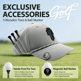 Golf Hats Men – Breathable Golf Caps for Men with Tee Holder & Clip-On Magnetic Ball Marker, Lightweight Adjustable Rope Mens Cap, Snapback Mens Caps, Moisture-Wicking Golfing Gear, Light Gray