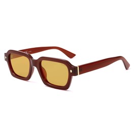 SOJOS SJ2397 - anteojos de sol polarizadas retro de moda para hombres y mujeres, estilo clásico cuadrado para hombre, Lente amarilla con marco café lechoso, 52-20-140