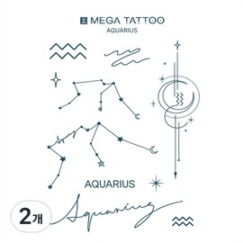 MEGA TATTOO 12 types of constellation tattoo stickers (choose 1), 2 pieces, Aquarius Aquarius / MEGA TATTOO 별자리 타투스티커 12종(택1), 2개, Aquarius 물병자리