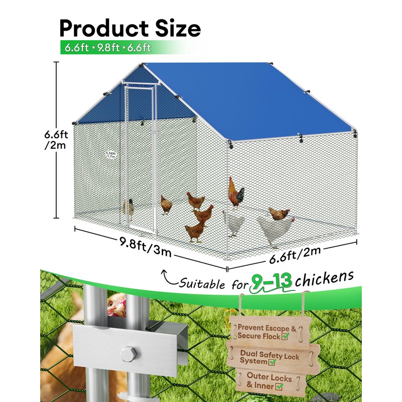 BUCATSTATE 6.6FT x 9.8FT x 6.6FT Metal Chicken Coop, Heavy-Duty