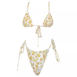 Orange The Label Vintage Style Orange and White Flower Floral Print Bikini -Hand Made in the USA