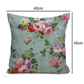 Tomda Beautiful Flower Decorative Cotton Linen Throw Waist Cushion Cover Pillow Case Floral Pillowcase 45x45cm 18x18 Inch