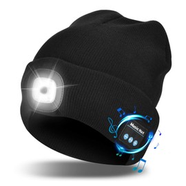 Etsfmoa Unisex Bluetooth Beanie Hat with Light Wireless Headphones Gifts for Men Dad Black